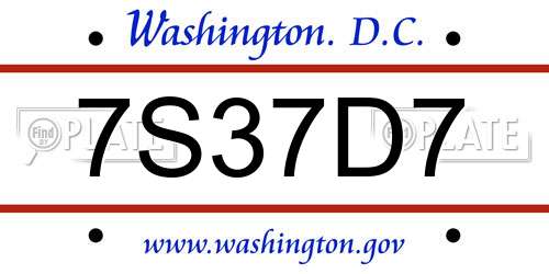 7S37D7 District Of Columbia License Plate