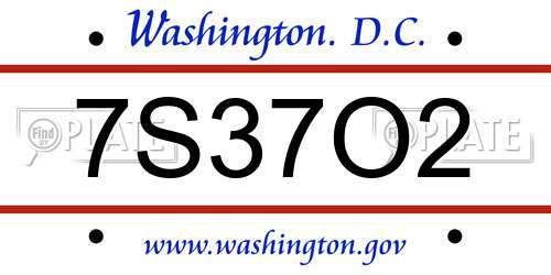 7S37O2 District Of Columbia License Plate
