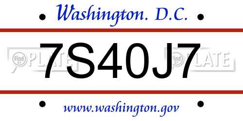 7S40J7 District Of Columbia License Plate