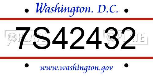 7S42432 District Of Columbia License Plate