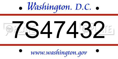 7S47432 District Of Columbia License Plate