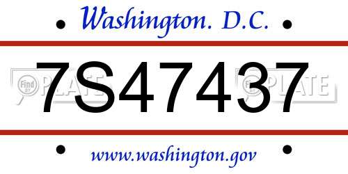 7S47437 District Of Columbia License Plate