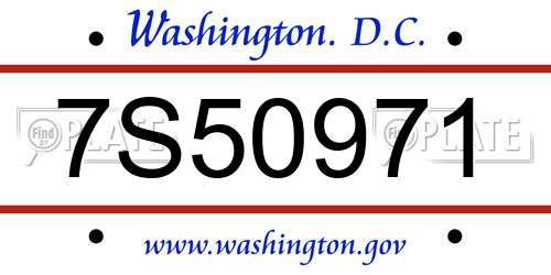 7S50971 District Of Columbia License Plate