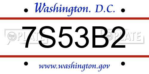 7S53B2 District Of Columbia License Plate