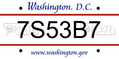 7S53B7 District Of Columbia License Plate