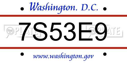 7S53E9 District Of Columbia License Plate
