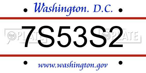 7S53S2 District Of Columbia License Plate
