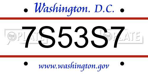 7S53S7 District Of Columbia License Plate