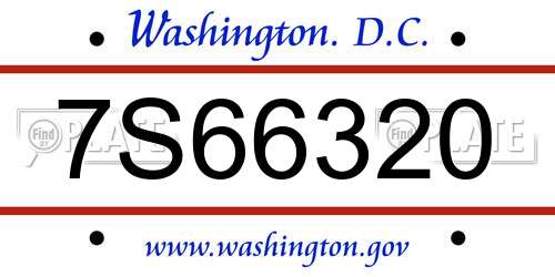 7S66320 District Of Columbia License Plate