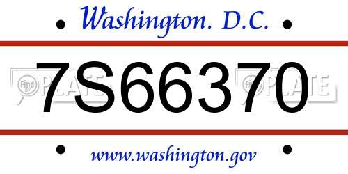 7S66370 District Of Columbia License Plate