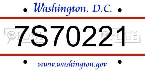 7S70221 District Of Columbia License Plate