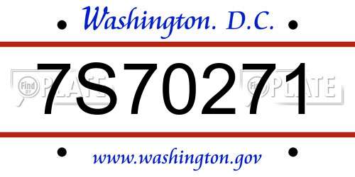 7S70271 District Of Columbia License Plate