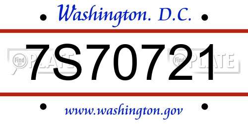 7S70721 District Of Columbia License Plate