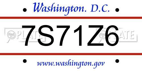 7S71Z6 District Of Columbia License Plate