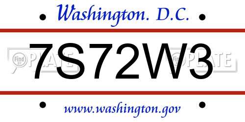7S72W3 District Of Columbia License Plate