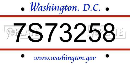 7S73258 District Of Columbia License Plate