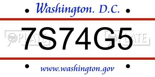 7S74G5 District Of Columbia License Plate