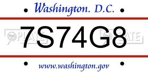 7S74G8 District Of Columbia License Plate