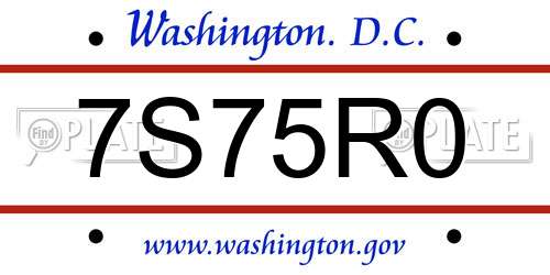7S75R0 District Of Columbia License Plate