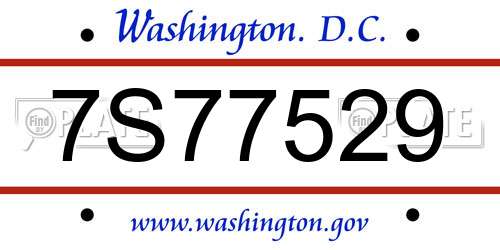 7S77529 District Of Columbia License Plate