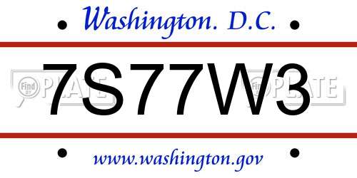 7S77W3 District Of Columbia License Plate