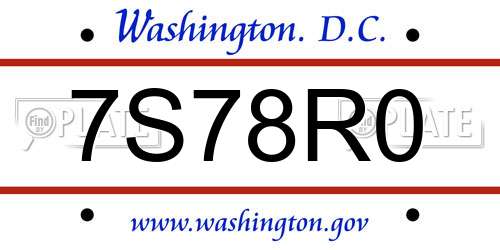 7S78R0 District Of Columbia License Plate