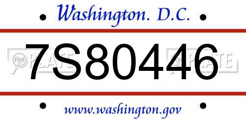 7S80446 District Of Columbia License Plate