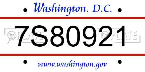 7S80921 District Of Columbia License Plate
