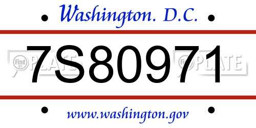 7S80971 District Of Columbia License Plate