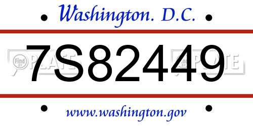 7S82449 District Of Columbia License Plate