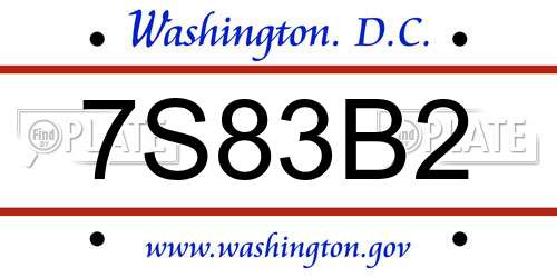 7S83B2 District Of Columbia License Plate