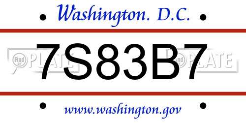 7S83B7 District Of Columbia License Plate