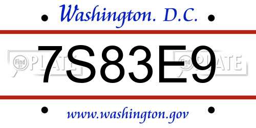 7S83E9 District Of Columbia License Plate