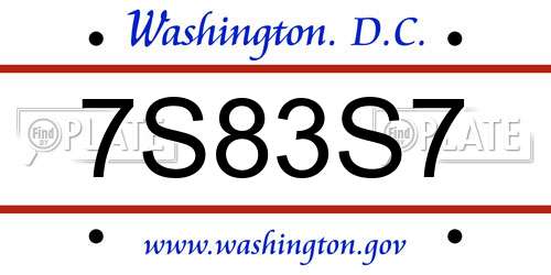 7S83S7 District Of Columbia License Plate