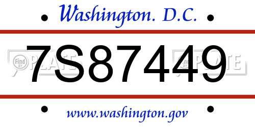 7S87449 District Of Columbia License Plate