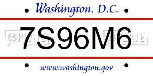7S96M6 District Of Columbia License Plate