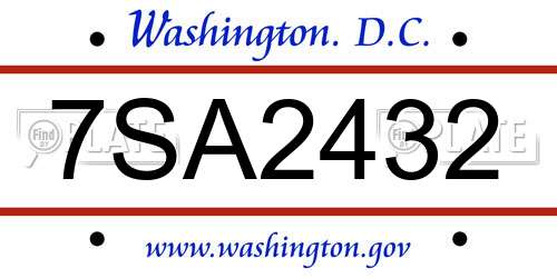 7SA2432 District Of Columbia License Plate