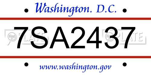 7SA2437 District Of Columbia License Plate