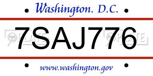 7SAJ776 District Of Columbia License Plate