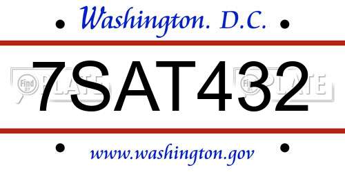 7SAT432 District Of Columbia License Plate