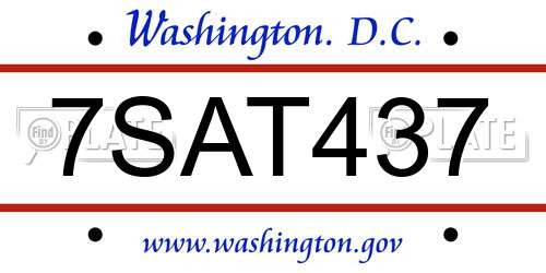 7SAT437 District Of Columbia License Plate