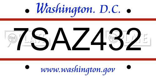 7SAZ432 District Of Columbia License Plate