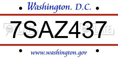 7SAZ437 District Of Columbia License Plate