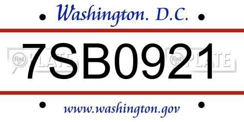7SB0921 District Of Columbia License Plate