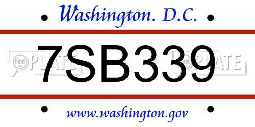 7SB339 District Of Columbia License Plate