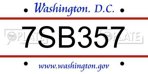 7SB357 District Of Columbia License Plate