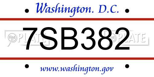 7SB382 District Of Columbia License Plate
