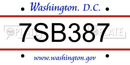 7SB387 District Of Columbia License Plate