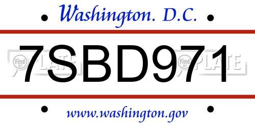 7SBD971 District Of Columbia License Plate