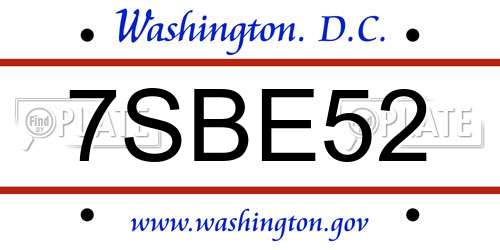 7SBE52 District Of Columbia License Plate